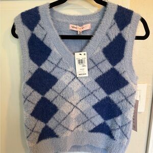 Crave Fame Blue Argyle Sweater Vest XS NWT